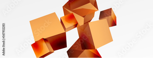 3d cubes vector abstract background. Composition of 3d square shaped basic geometric elements. Trendy techno business template for wallpaper, banner, background or landing