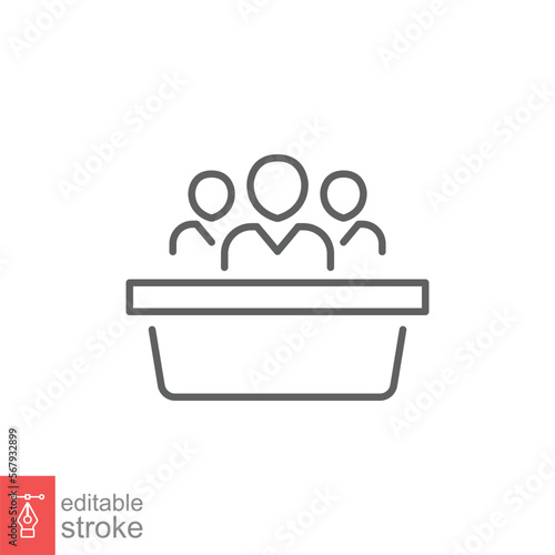 Jury group committee icon. Simple outline style. Jurors linear sign. Thin line symbol. Editable stroke vector illustration isolated on white background. EPS 10.