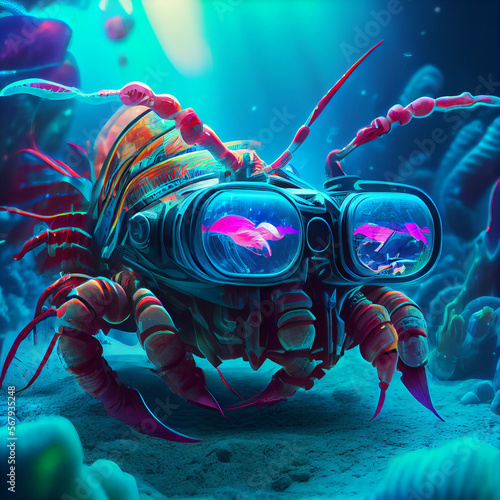 Mantis Shrimp Robot Cyberpunk Style. Generative Ai photo