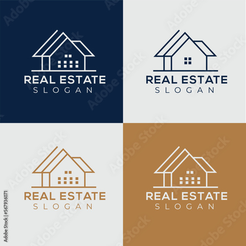 Simple Minimal Line art Modern real estate home logo design