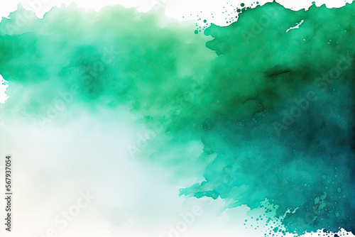Ombre watercolor background wash in green and teal blue. Generative AI