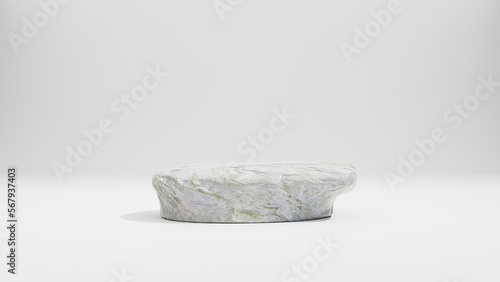 Abstract Background. White stone podium for premium products display, white marble pedestal nature advertising cosmetic concept on white background. 3d rendering