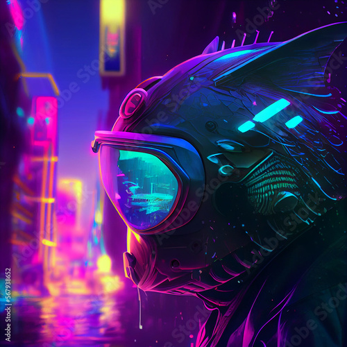 Sea angel fish cyberpunk style. Generative Ai.