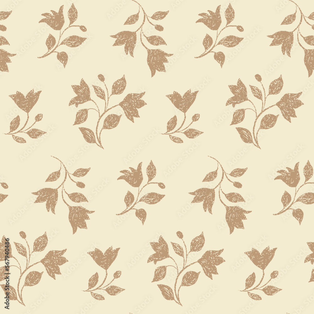 Rustic pattern with floral silhouettes on a beige background