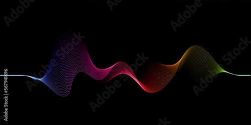 Soundwave background with rainbow coloured flowing lines design