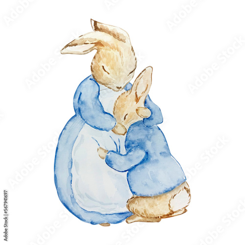 Watercolor bunny mom with peter rabbit photo