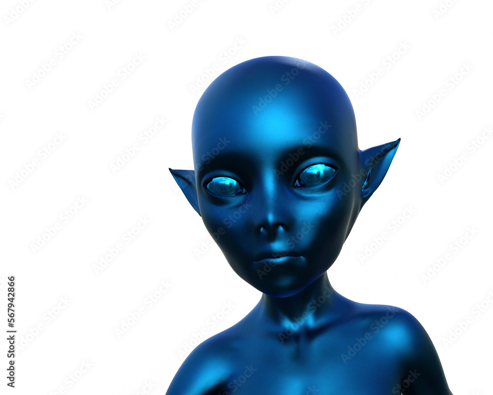 3d render. Portrait of a blue elf on a white background. 3d render. Portrait of a blue elf on a white background.