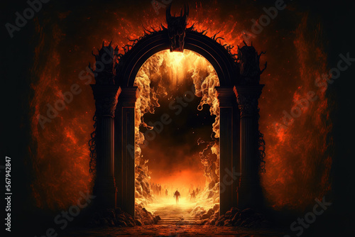 An entrance to hell with a terrifying background. Digital concept for Halloween. Generative AI