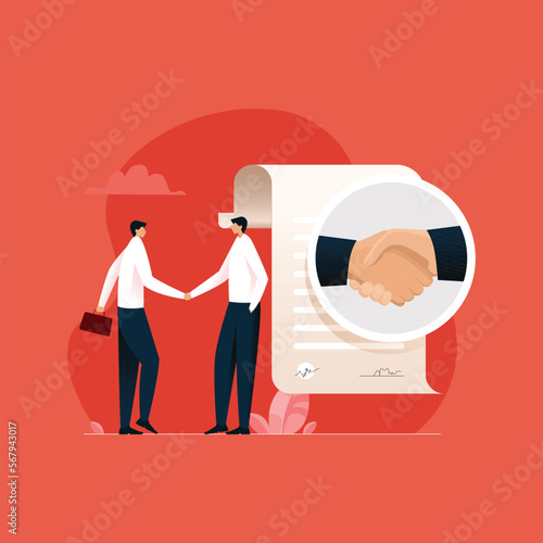 Business agreement illustration concept, Business people shaking hands, Joint venture partnership contract