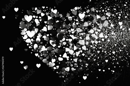 Black and white heart shaped confetti for wedding, love, classy, timeless, background, ai