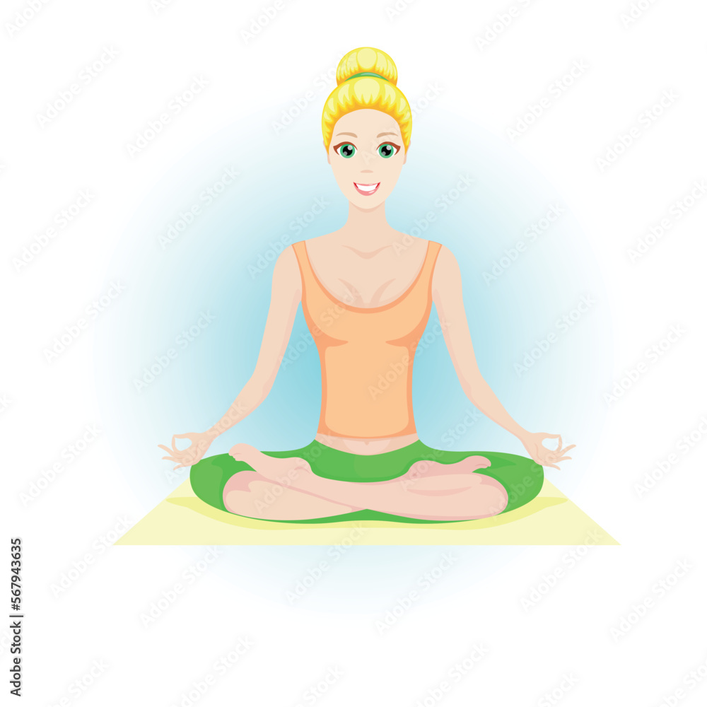 Yoga as a procedure for a beneficial effect on women's health, good mood, girl, lady, plasticity, flexibleness, health, immunity, smile, vector, illustration, health, beauty Yoga as a procedure for a beneficial effect on women's health, good mood, girl, lady, plasticity, flexibleness, health, immunity, smile, vector, illustration, health, beauty