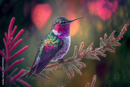 Male adult Anna's hummingbird. Santa Cruz, USA, in California. Generative AI photo