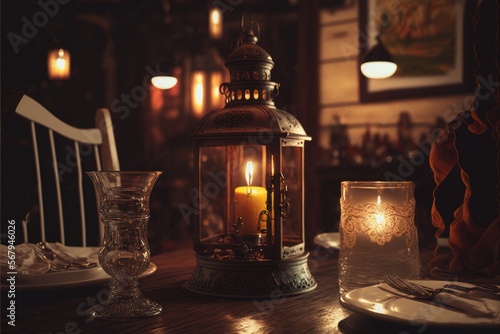 Romantic Candle Dinner At Old West Saloon (generative AI)