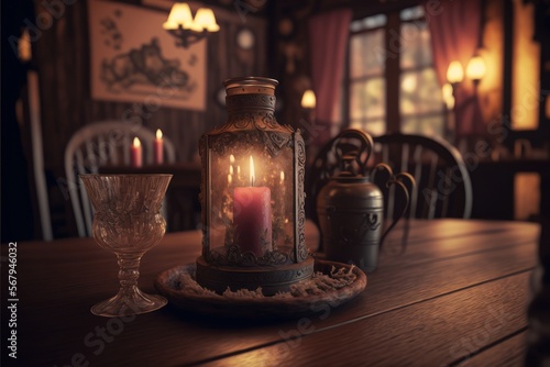 Romantic Candle Dinner At Old West Saloon (generative AI)