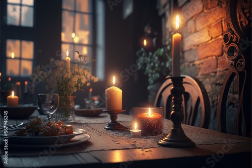 Romantic Candle Dinner At Dark Alleyway (generative AI)