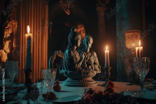 Romantic Candle Dinner At Enigmatic Temple (generative AI) © Get Stock