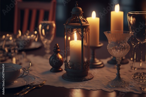 Romantic Candle Dinner At Strange Laboratory (generative AI)