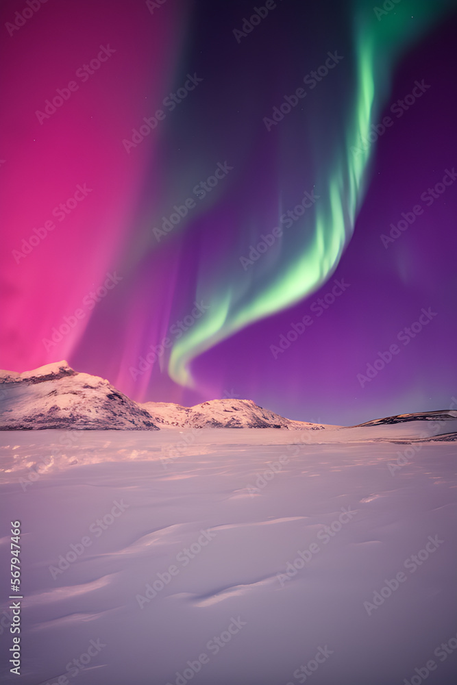 pink Night Sky Photography of Northern Lights Landscape