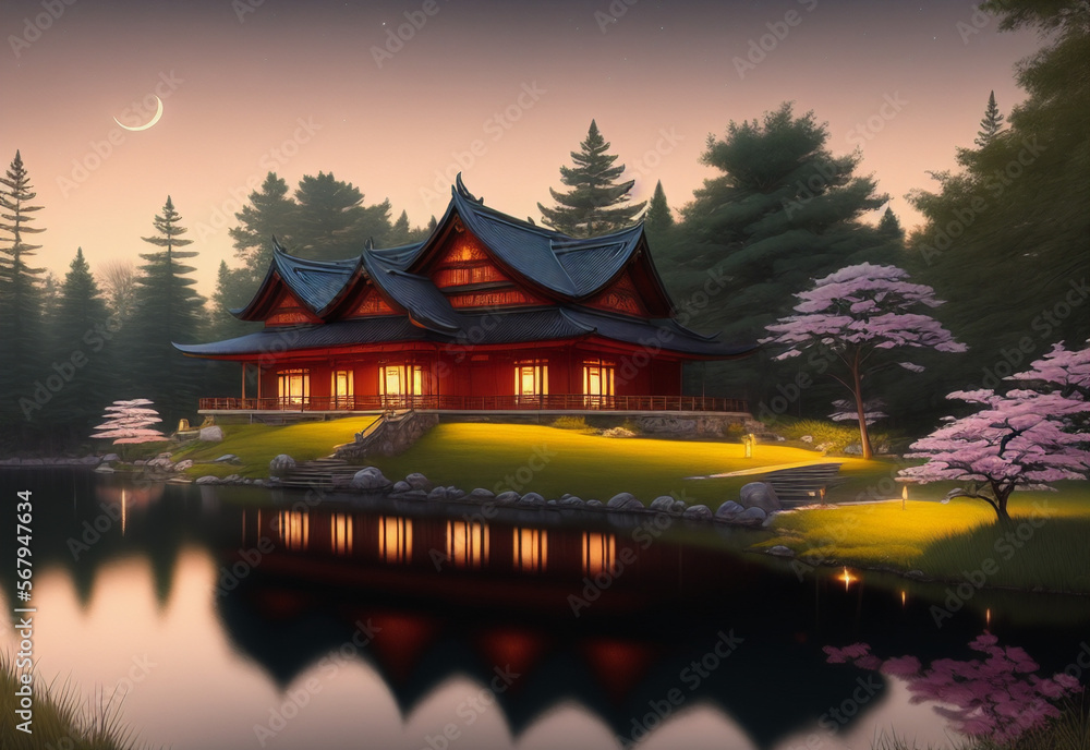 Obraz premium The cherry blossom and template under night sky