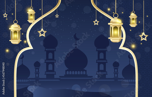 Isra miraj Background with Silhouette Mosque