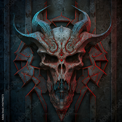 Artwork design for posters, t-shirts, album covers, for metal music fans, bikers clubs of a concept of horrifying and scary skull concept. Created with Generative AI technology photo