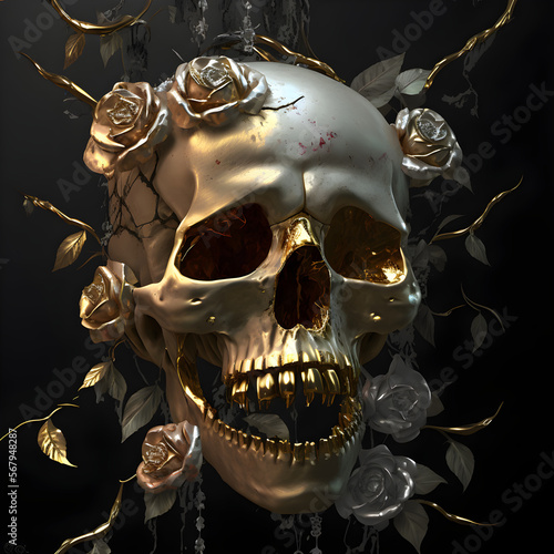 Artwork design for posters, t-shirts, album covers, for metal music fans, bikers clubs of a concept of horrifying and scary skull concept. Created with Generative AI technology photo