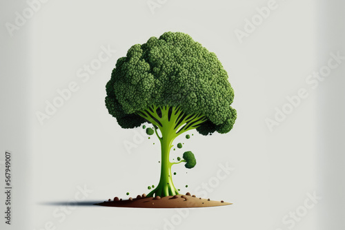 solitary broccoli on a white background. Generative AI