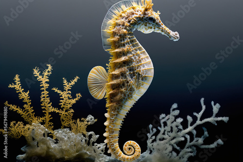 aquarium with a sea horse. These seahorses are found in the warm waters off of Malaysia, the Philippines, and Indonesia. They typically have yellow skin and an odd nose with black and white stripes