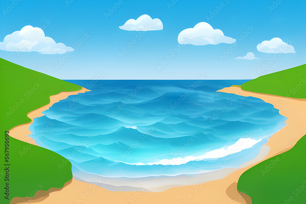 illustration of view of beach and body of water. calm sea and beach background. ocean. sea landscape. Generative AI.