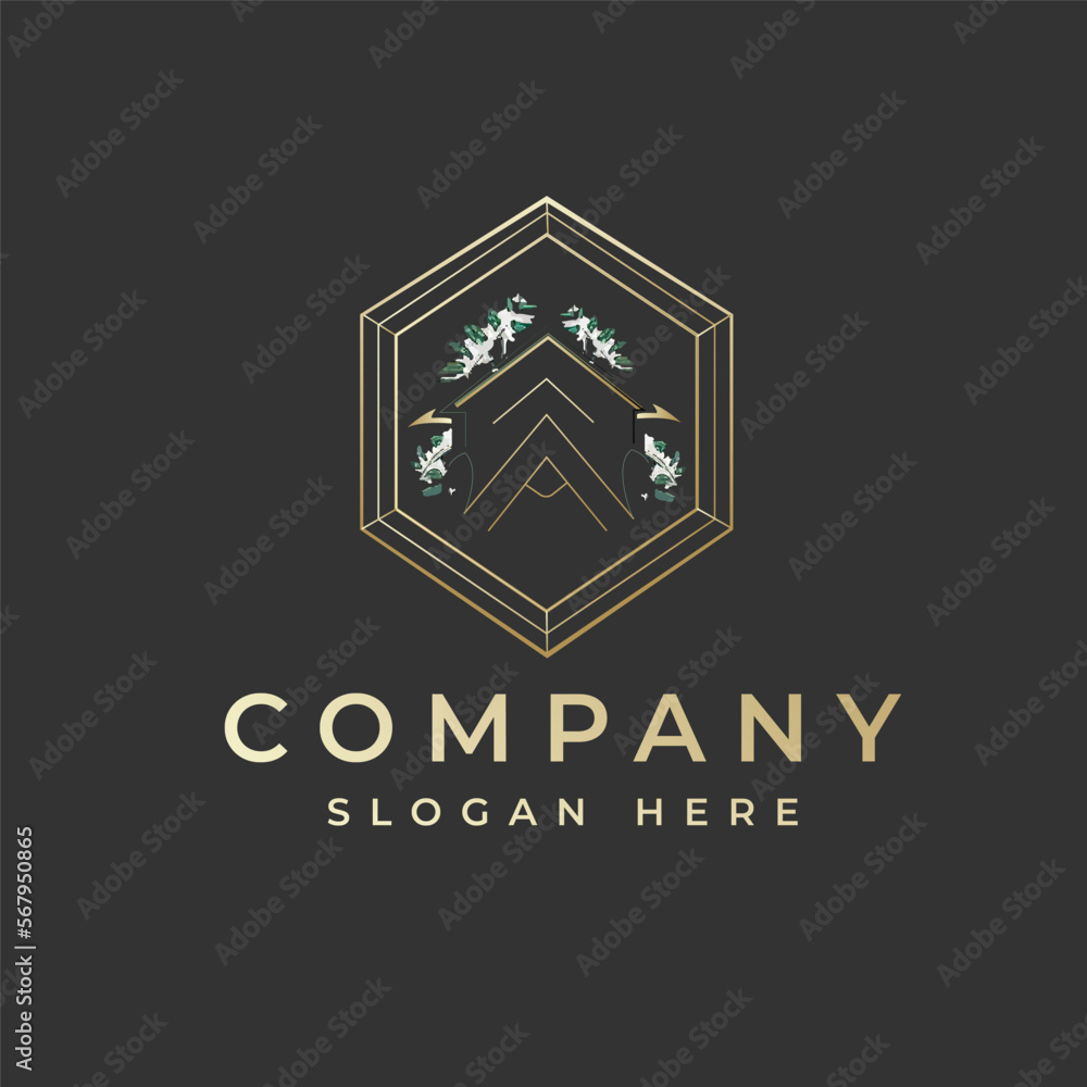 Geometry Shape Home Logo golden effect Geometry Shape Home Logo golden effect