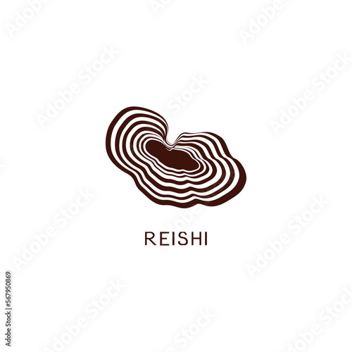 Reishi mushroom. One-color graphic image on a white background. Icon, emblem, logo