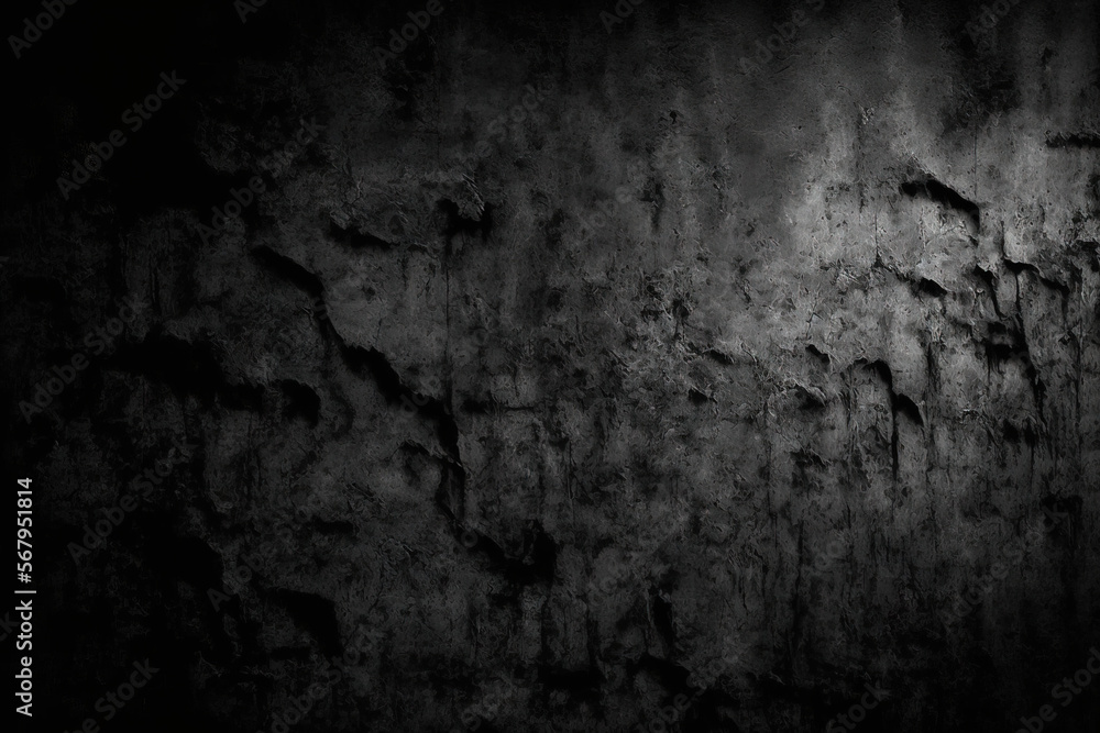 Close up of a dark, grungy, textured wall. Generative AI