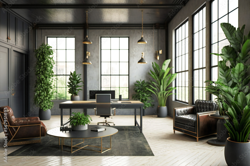 a stunning office design presentation with this modern office interior mockup set in an industrial loft style
