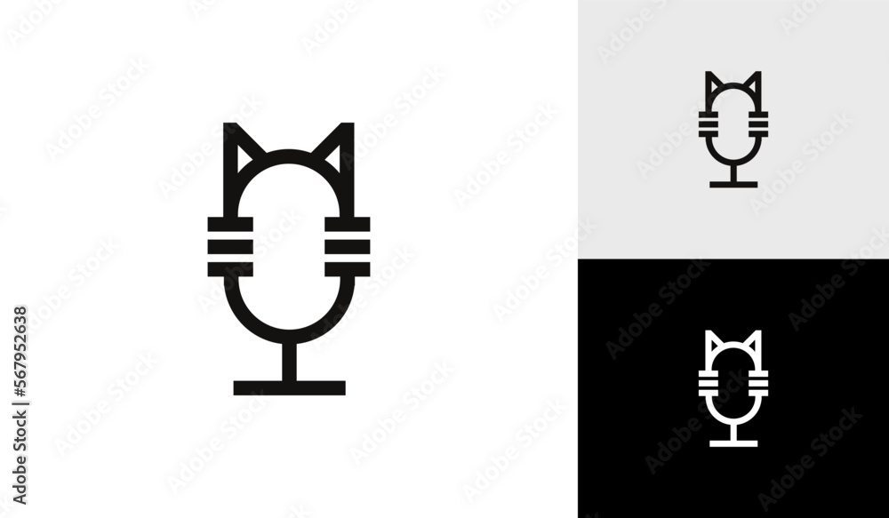 Microphone podcast logo with cat shape Microphone podcast logo with cat shape