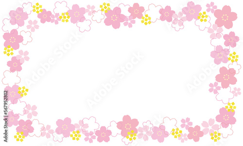 かわいい桜の花と菜の花の四角いフレーム
