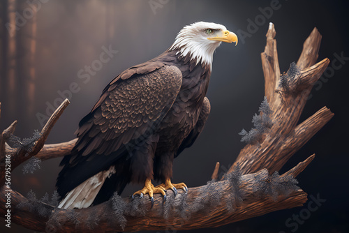 Majestic Golden Age Bald Eagle Perched on a Tree Branch - American National Bird Symbol of Freedom and Power in Nature Habitat