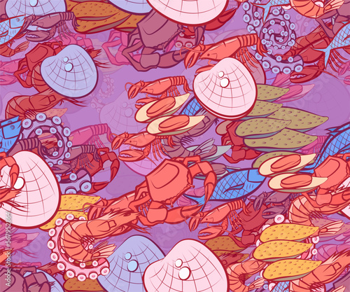 Background pattern abstract design texture. Seamless. Seafood. Theme is about crab, oceanic, tentacle, royal, squid, filling, sea, mussels, seafood, big, fish, yummy, shell, claws, shrimp
