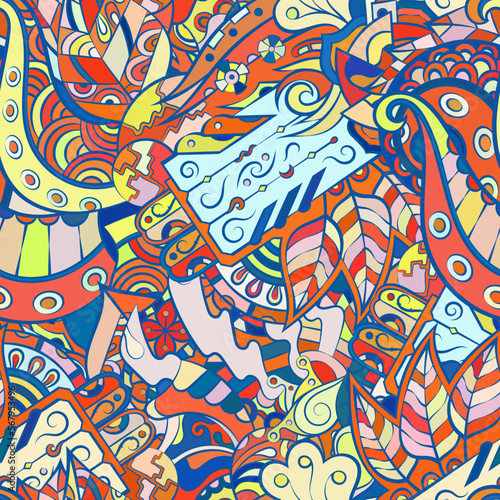 Tracery seamless pattern. Mehndi design. Ethnic doodle texture. Curved doodling background. Vector