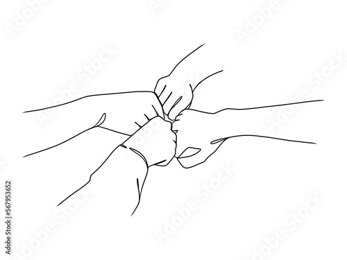 Continuous line drawing of business people teamwork.