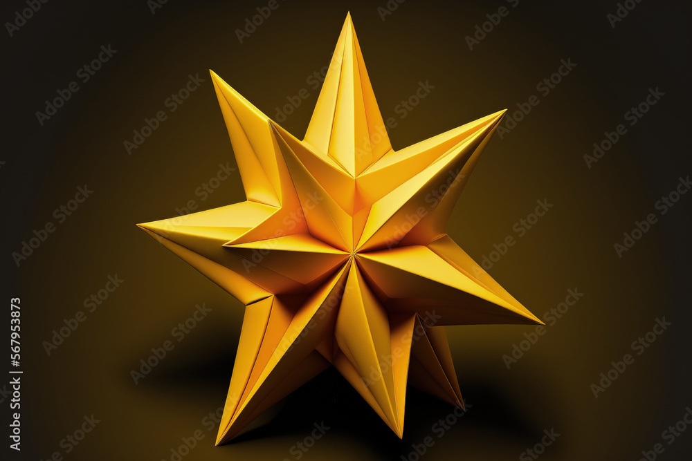 Fototapeta premium Yellow Paper Origami Star On Black Background. Generative AI
