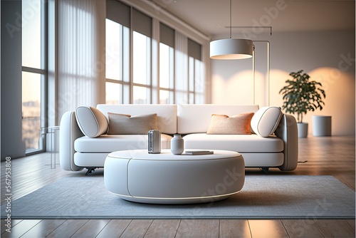 Modern sofa or couch in living room. Interior design. Generative AI