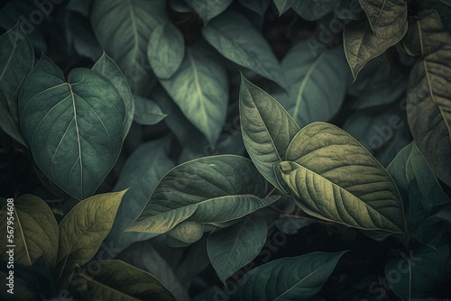 Green leaves texture background - Generative AI