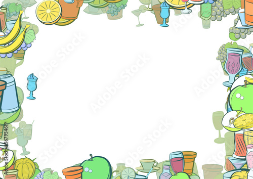 Background pattern abstract design texture. Fruits and Drinks. Border frame, transparent background. Theme is about pineapple, cocktail, ice cream, tea, cut, cream, compote, incision, drink