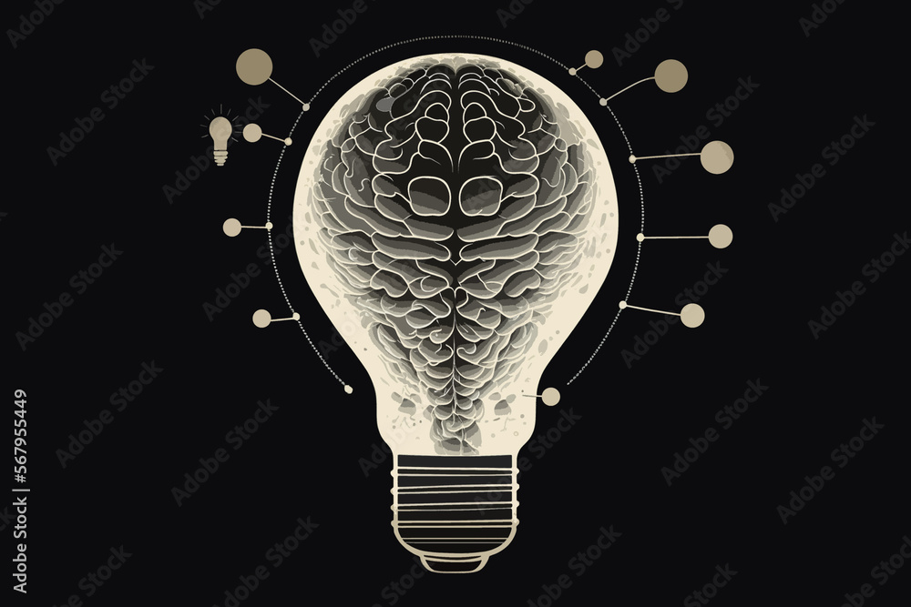 Human brain in lightbulb in the style of infographic illustration created with Generative AI Human brain in lightbulb in the style of infographic illustration created with Generative AI