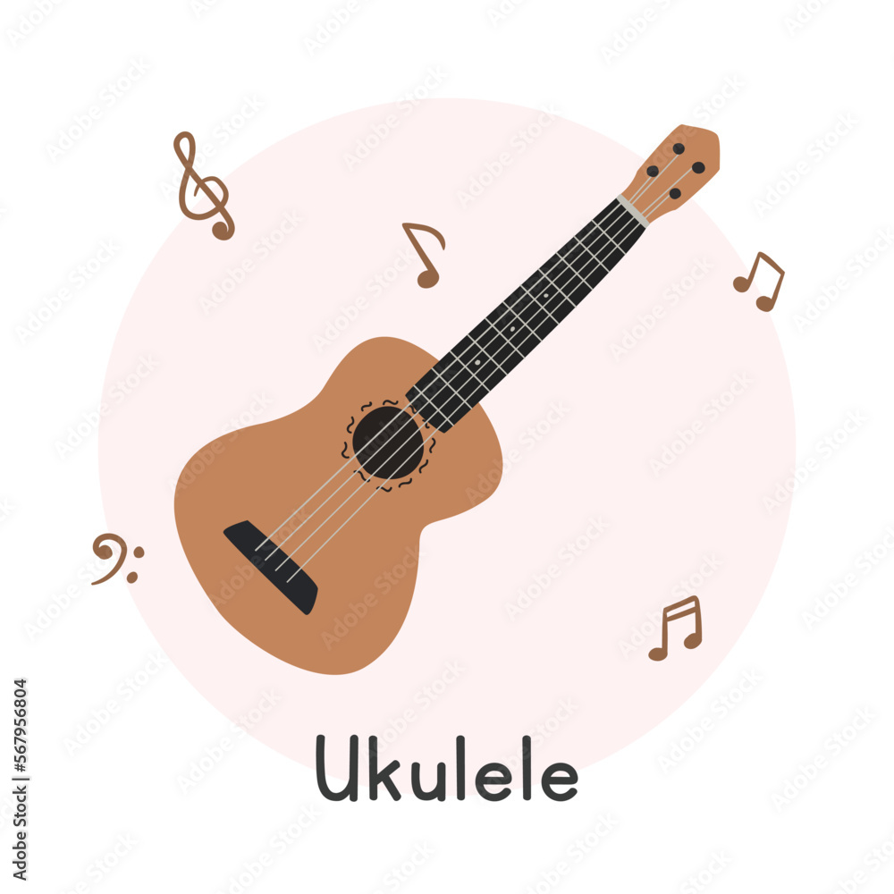 Vetor de Ukulele clipart cartoon style. Simple cute ukulele string
