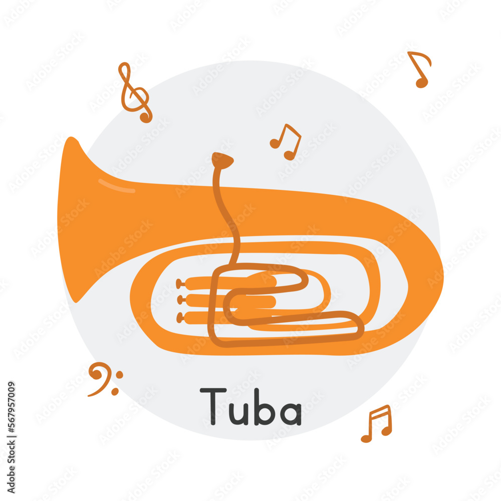 Golden tuba clipart cartoon style. Simple cute tuba brass musical