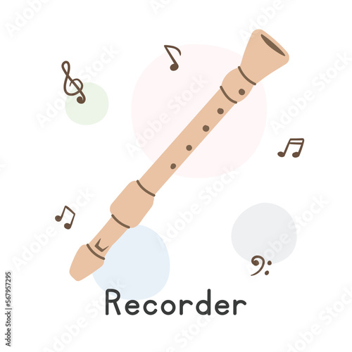 Recorder clipart cartoon style. Simple flute recorder woodwind instrument flat vector illustration. Wind instrument hand drawn doodle style. Recorder vector design