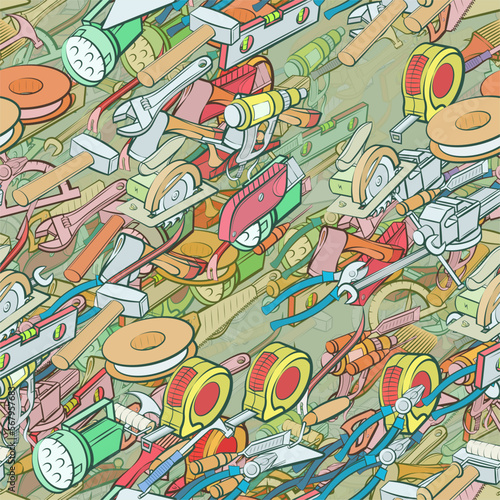 Background pattern abstract design texture. Seamless. Building tools and Repair. Theme is about chisel, for the garage, hank, rolls down, painting walls, architectural, woodcutter, plumbing