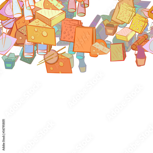 Background pattern abstract design texture. Japanese food and Cheeses. Horizontal seamless stripe. Border frame, transparent background. Theme is about bamboo mat, solid, food delivery, chunk a piece