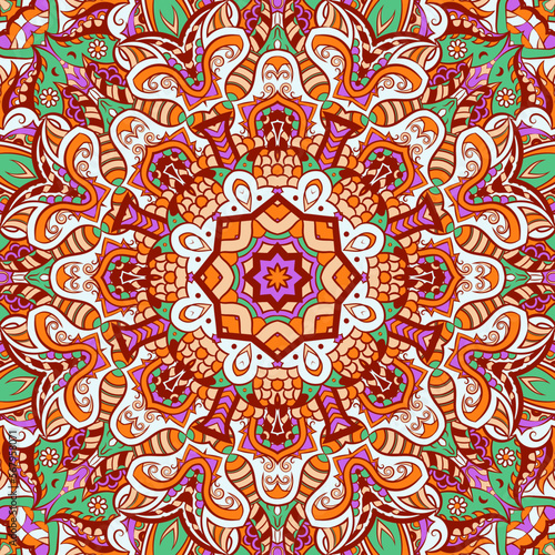 Seamless tile texture. Tracery mehndi design image. Ethnic doodle art. Curved doodling picture. Vector